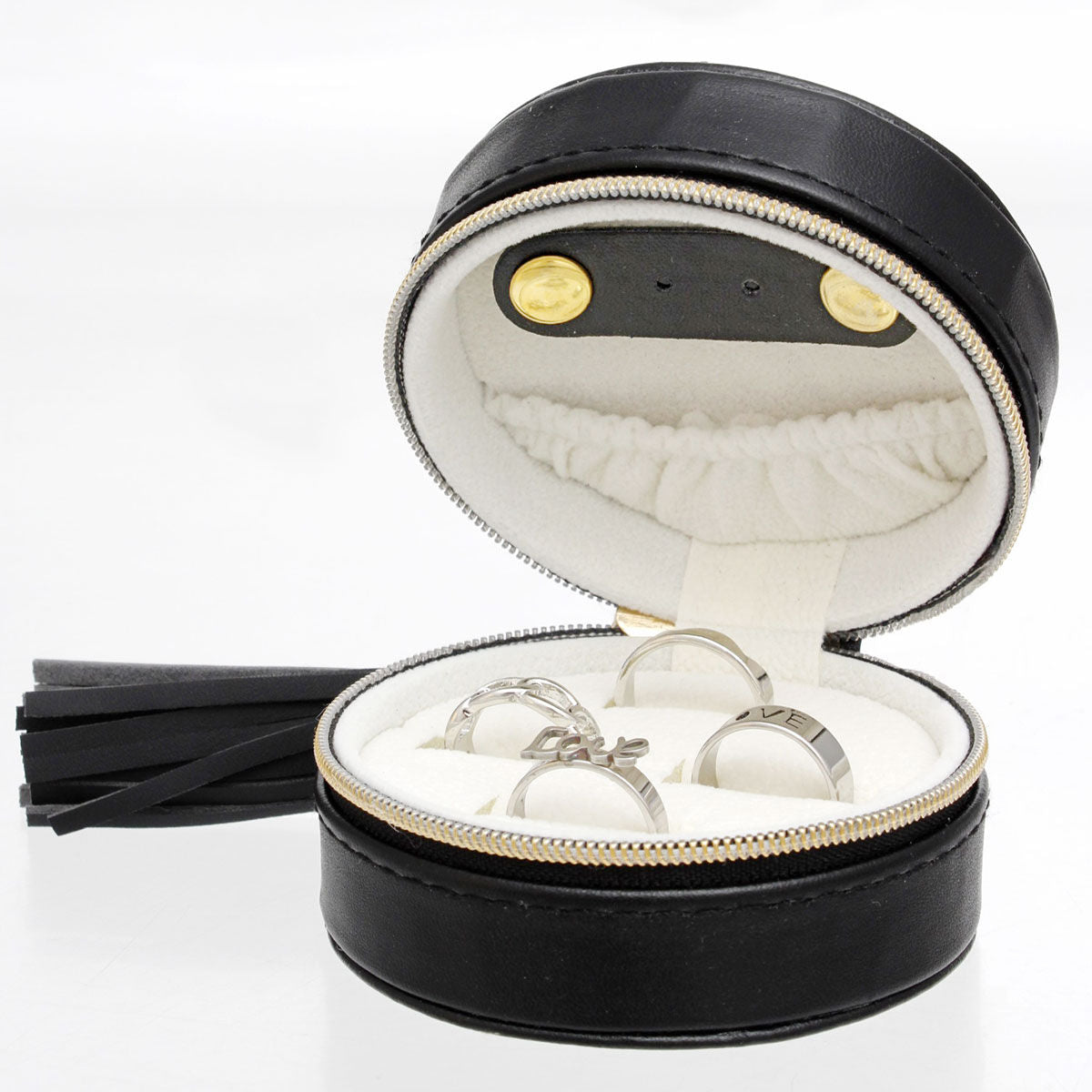 Black Travel Round Jewelry Box Organizer for Women
