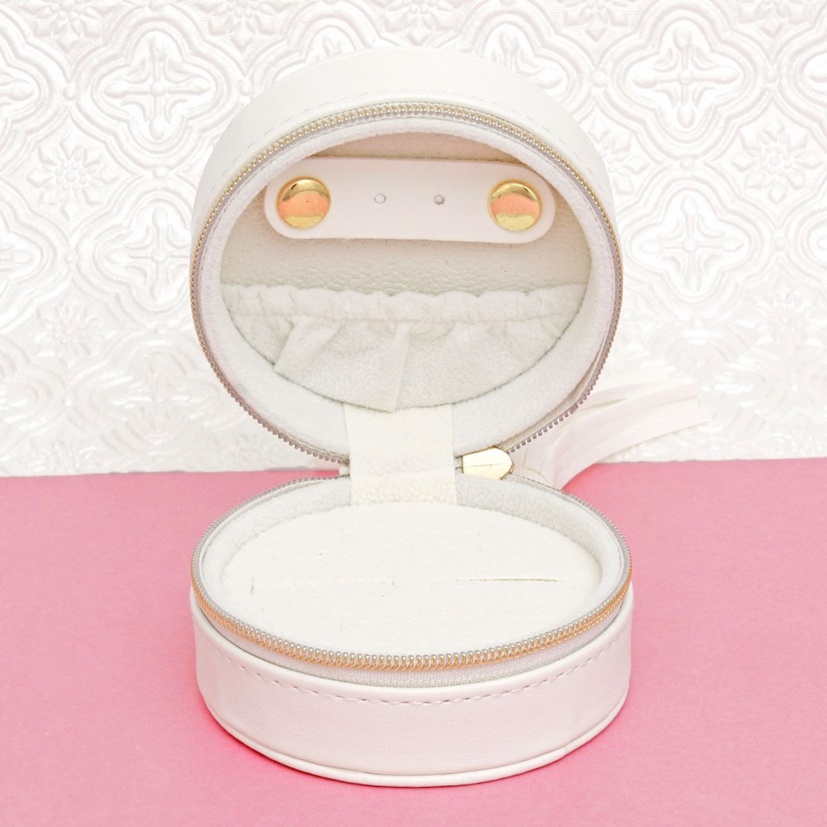 White Travel Round Jewelry Box Organizer for Women