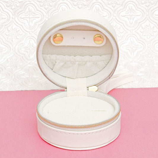 White Travel Round Jewelry Box Organizer for Women