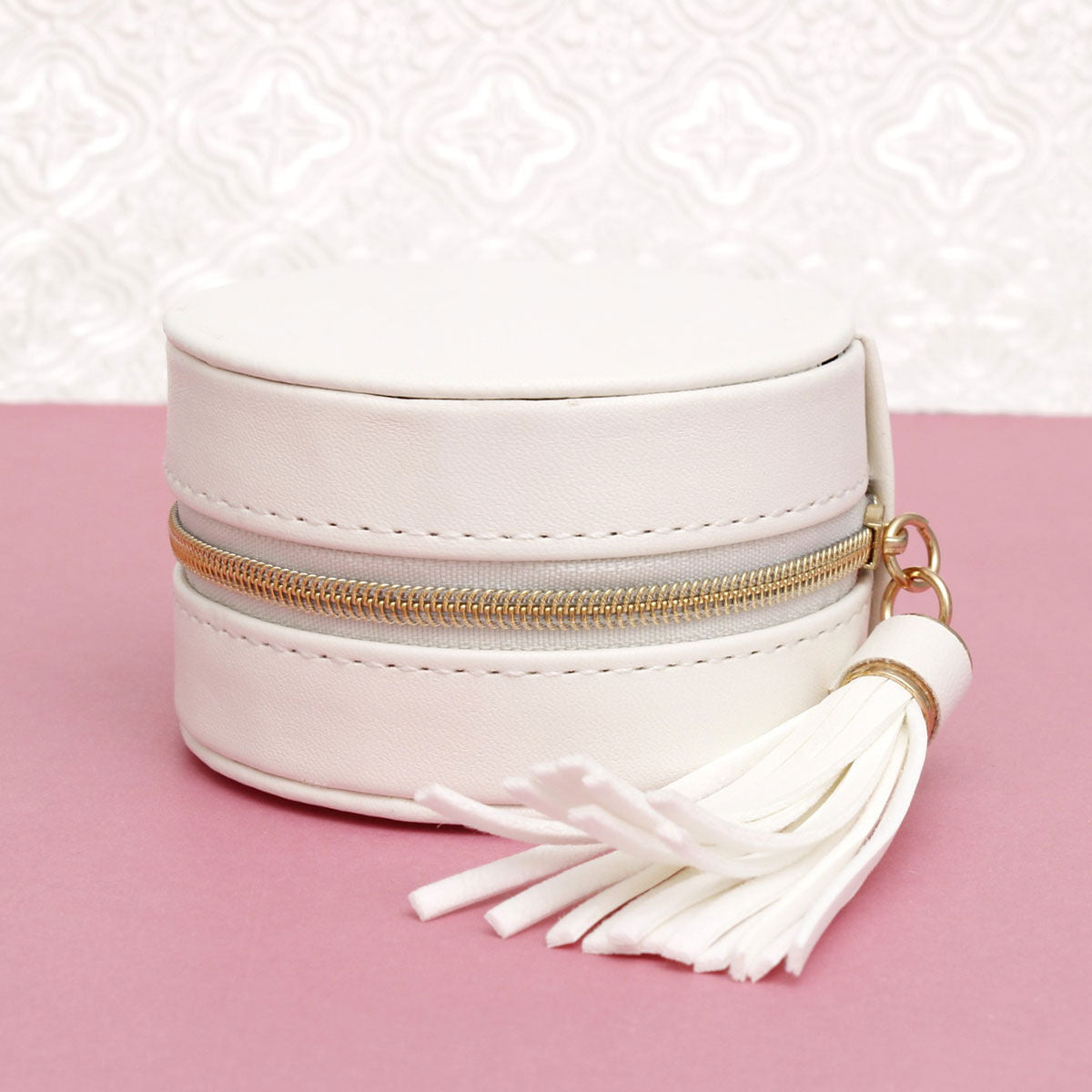 White Travel Round Jewelry Box Organizer for Women