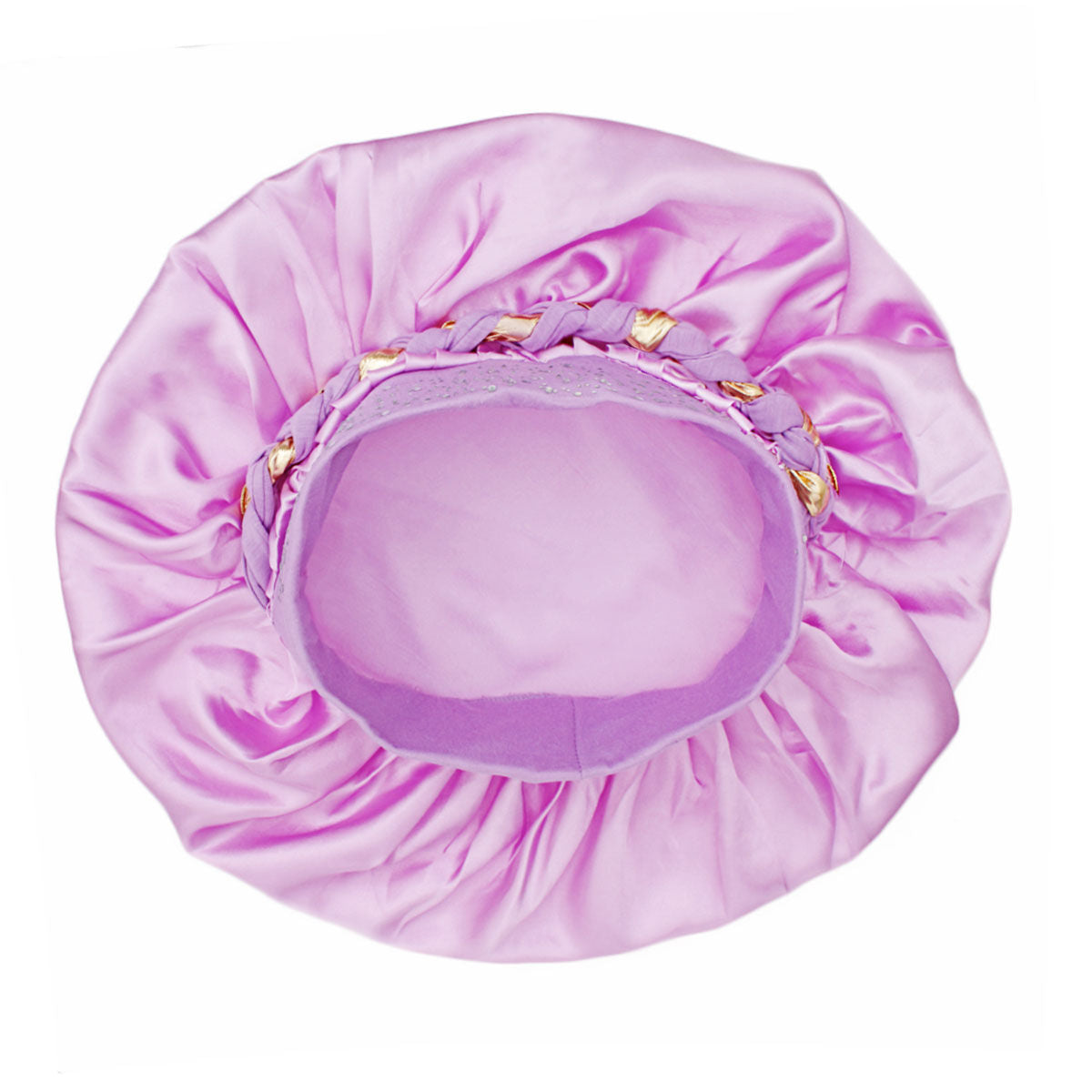 Bonnet Purple Gold Satin Wide Edge Braid Women