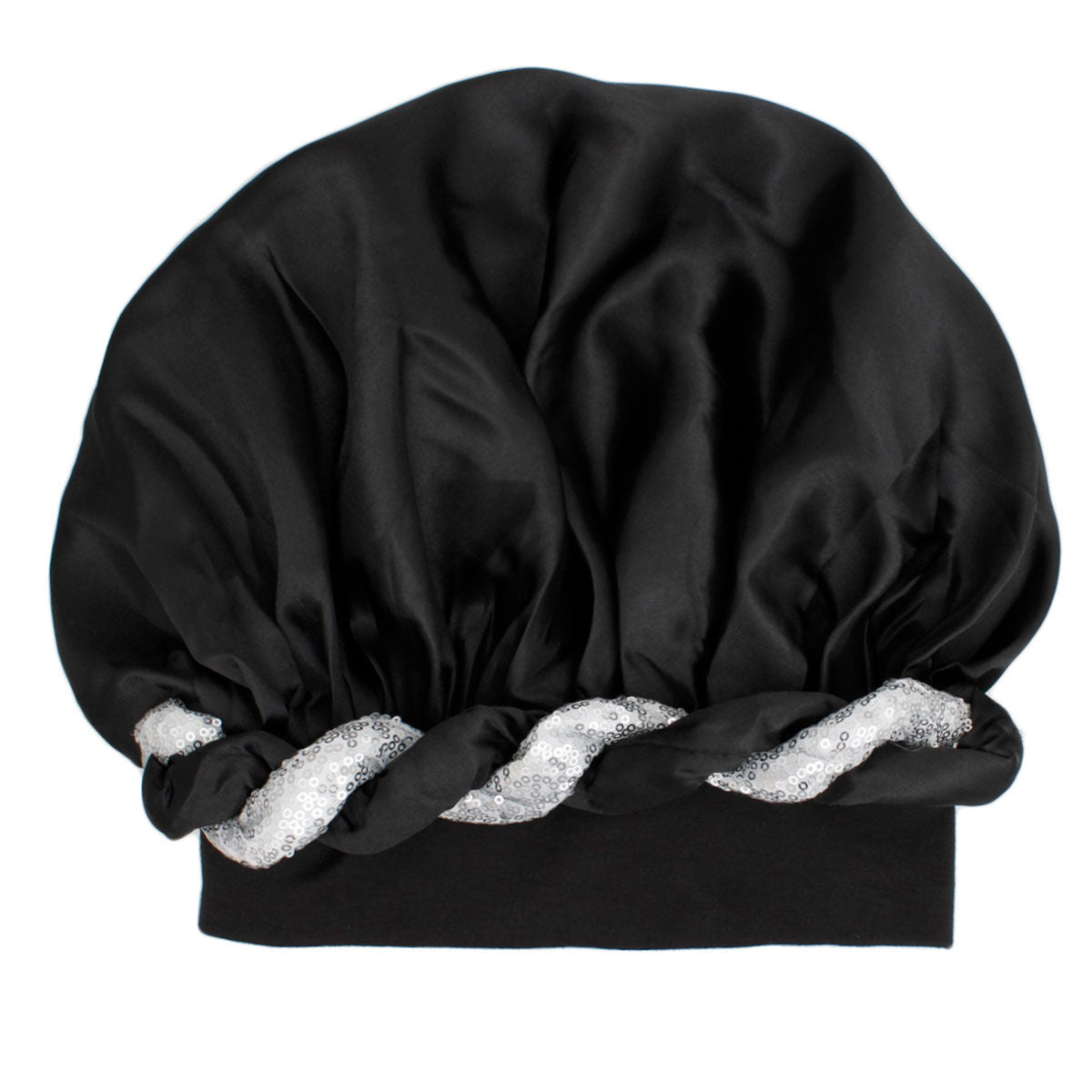 Bonnet Black Silver Satin Wide Edge Twist Women