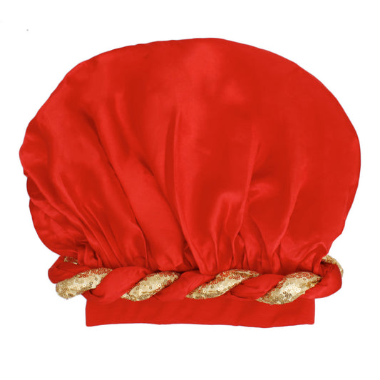 Bonnet Red Gold Satin Wide Edge Twist Women