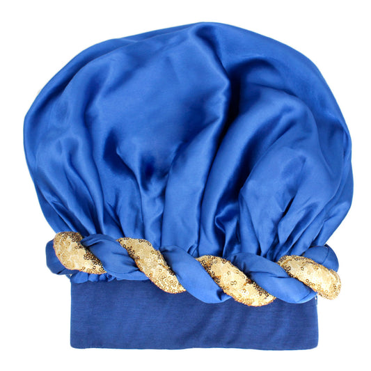 Bonnet Blue Gold Satin Wide Edge Twist Women