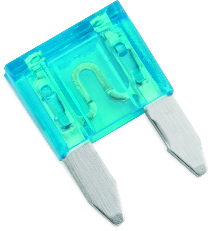 Blue and green car fuse with a white background