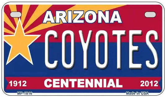 Arizona Coyotes Centennial Motorcycle License Plate. Arizona Motorcycle license plate with 'COYOTES' and centennial design