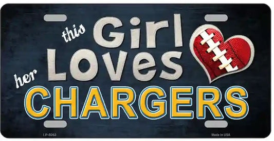 This Girl Loves Her Chargers License Plate Style Sign