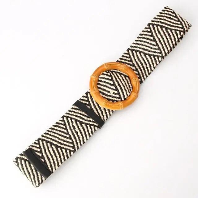 Charming Women Waist Belt Classic Round Wooden Buckle Casual Design Dress Women Buckle Waist Dress Band