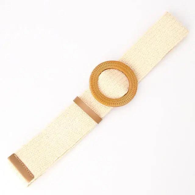 Charming Women Waist Belt Classic Round Wooden Buckle Casual Design Dress Women Buckle Waist Dress Band