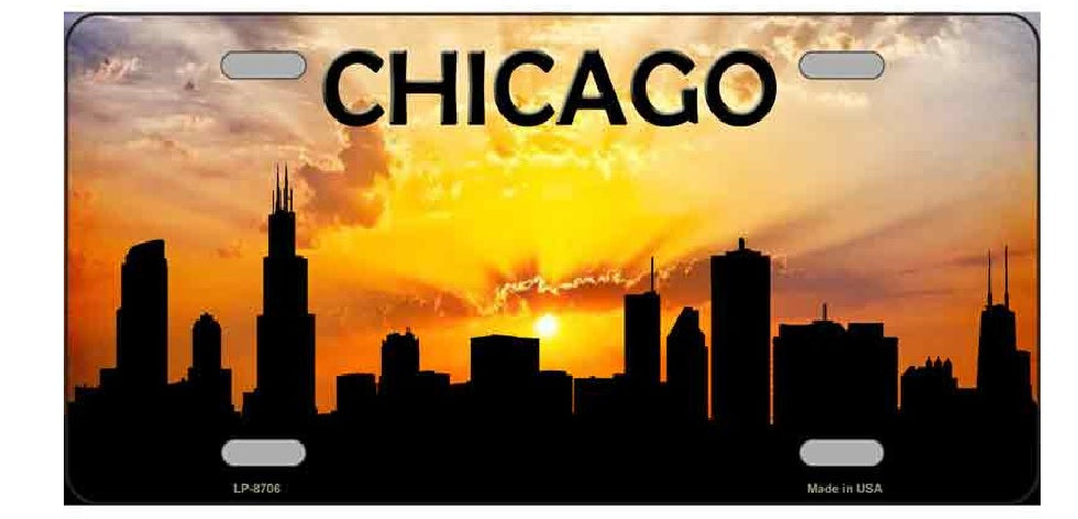 Chicago Skyline Silhouette at Sunset Vanity License Plate