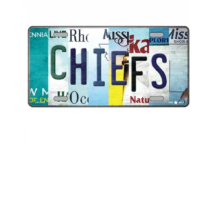 License plate with 'CHIEFS' text on a white background