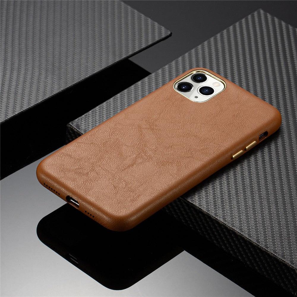 Classic Leather Case Compatible with iPhone Slim Leather Protective Case Midnight Green Luxury Genuine Leather Cover For iPhone 14 Pro 13 12 11 Pro Max X XS XR 7 8 Plus Case Vintage Leather Business Men Iphone Case