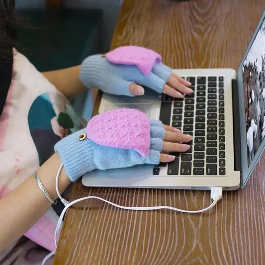 Comfortable Warm USB Heating Winter Gloves Hand Warmers Fingerless Mittens Hand Laptop Half Electric Heating Gloves Soft Hands Warmer