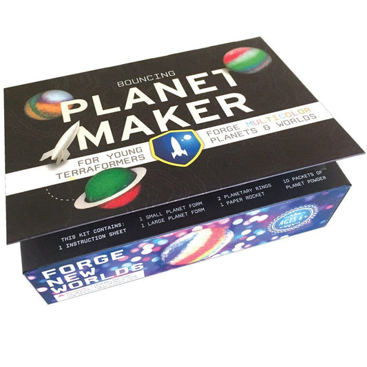 Planet Maker toy set packaging with colorful graphics on a white background
