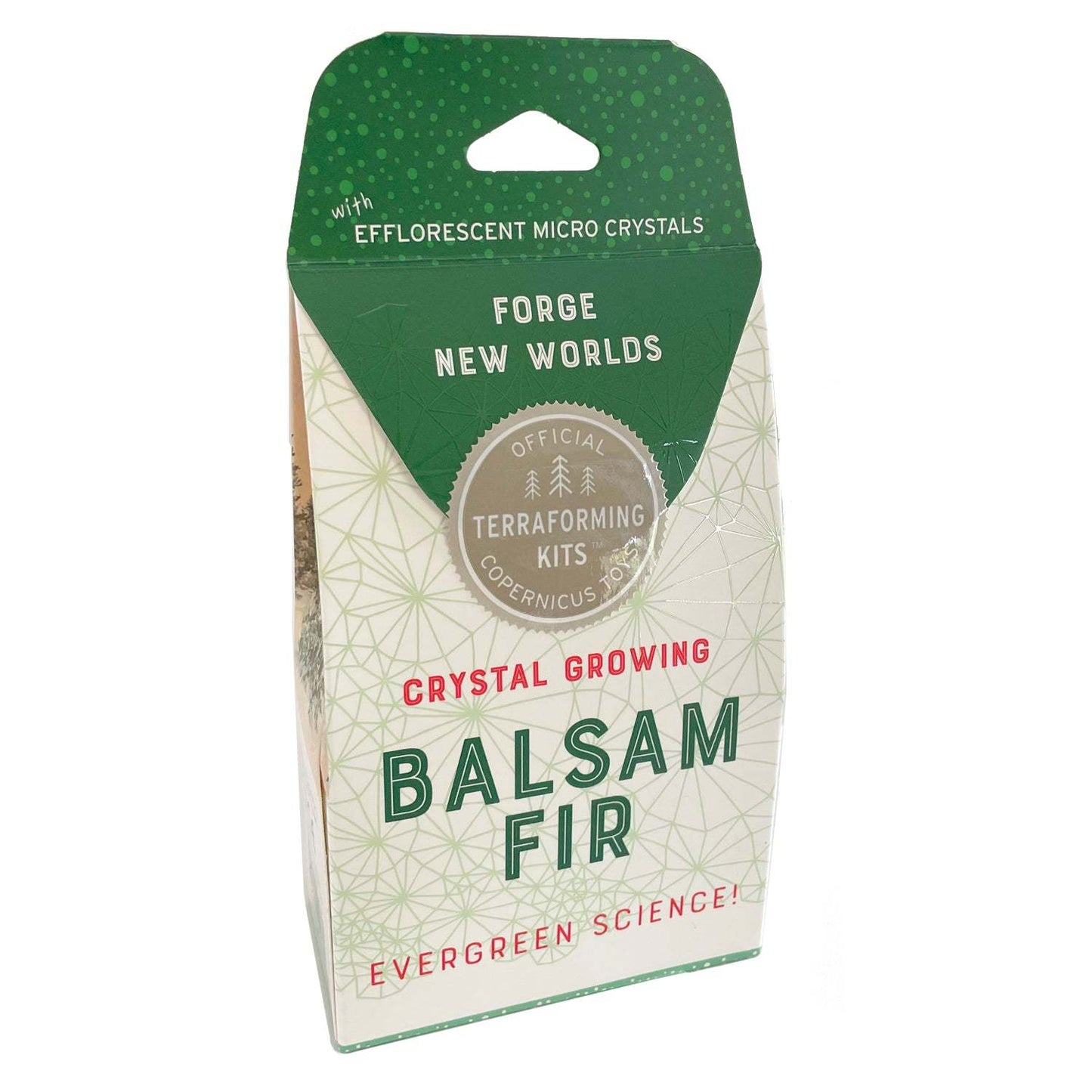 Terraforming kit packaging for Balsam Fir with green and beige design