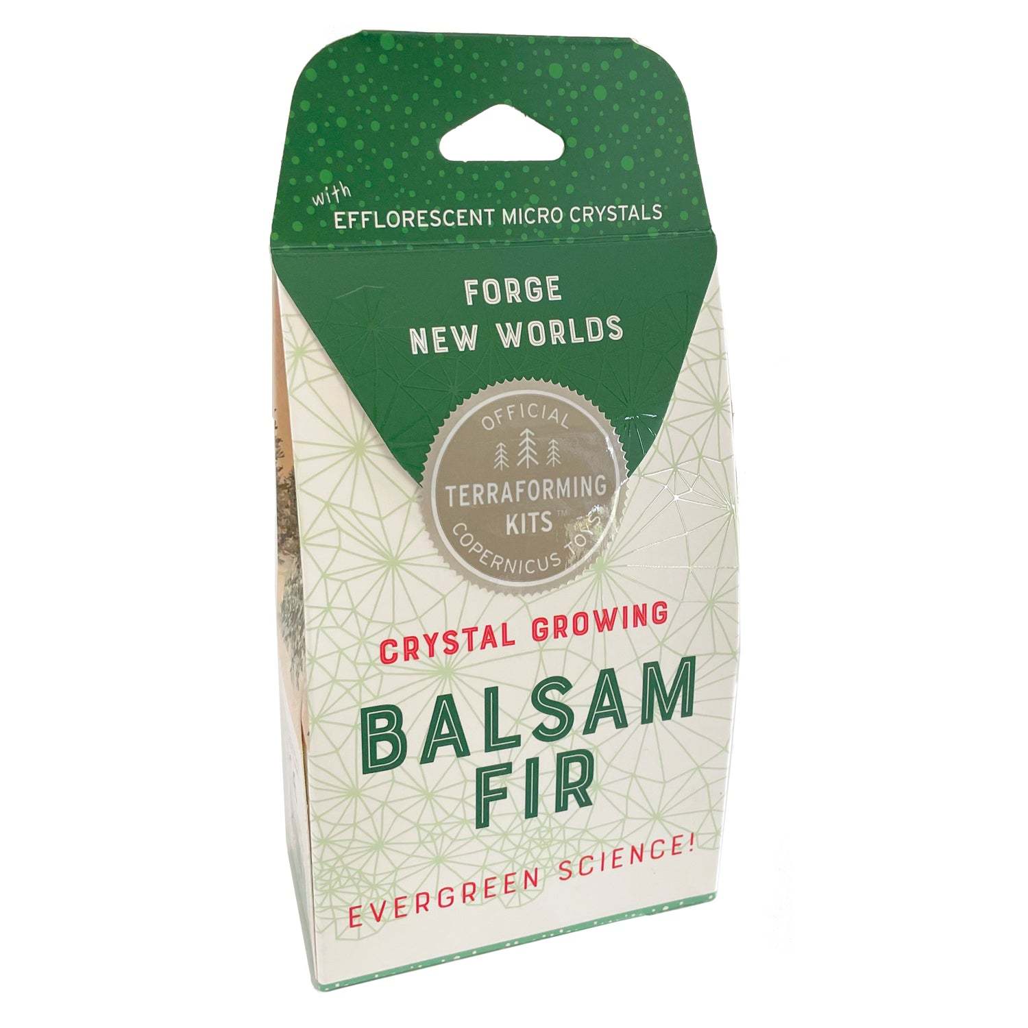 Terraforming kit packaging for Balsam Fir with green and beige design