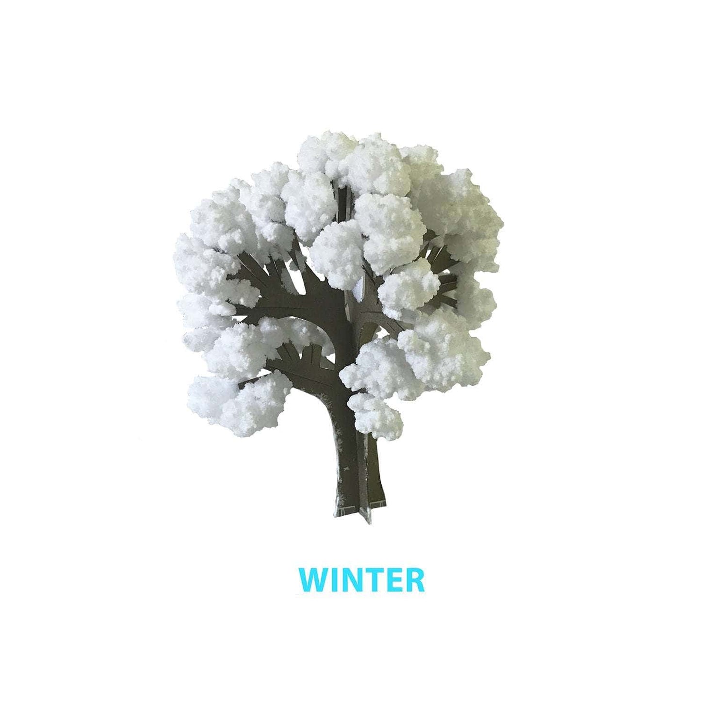 Model tree with white snow-like branches on a white background with 'WINTER' text.