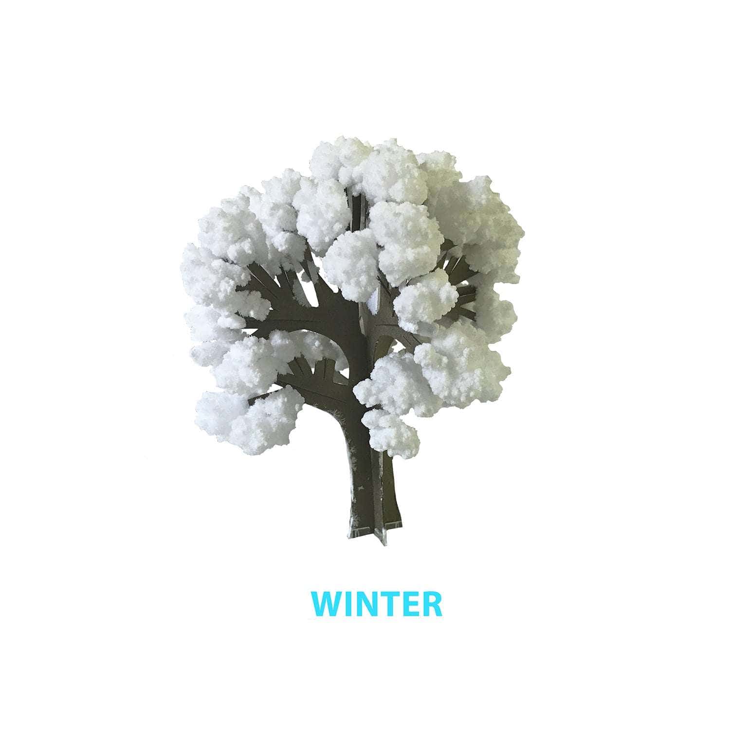 Model tree with white snow-like branches on a white background with 'WINTER' text.