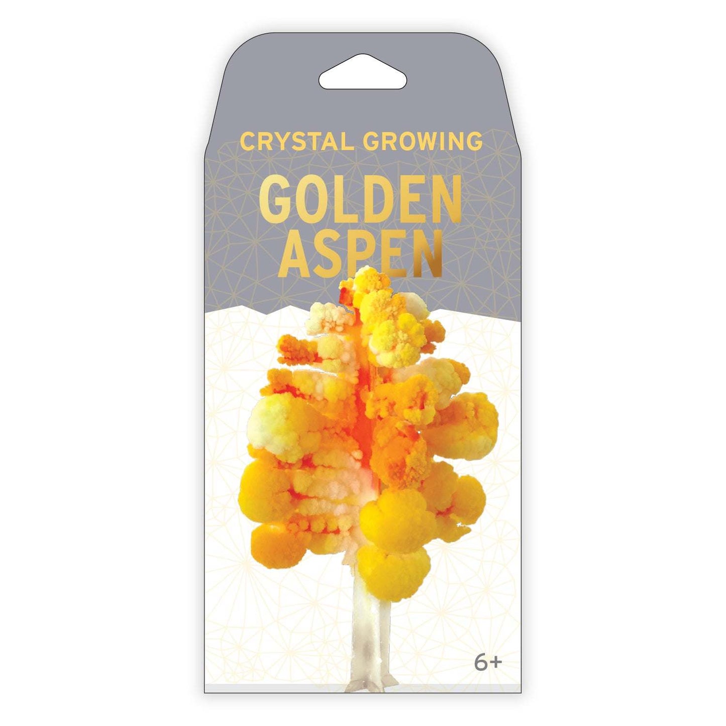 Crystal growing kit packaging with a tree illustration on a white background
