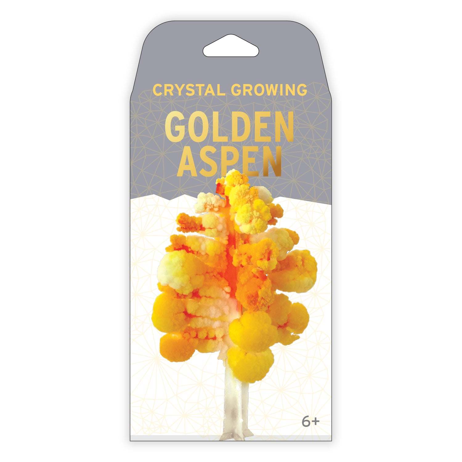 Crystal growing kit packaging with a tree illustration on a white background