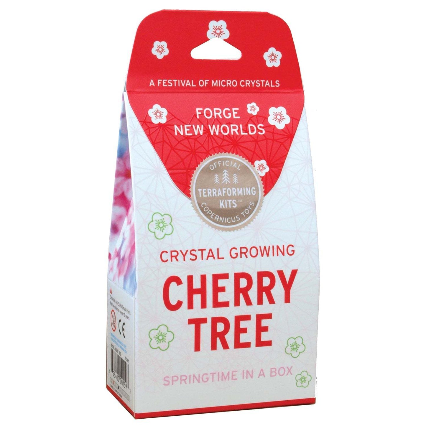Crystal growing kit packaging for cherry tree on a white background