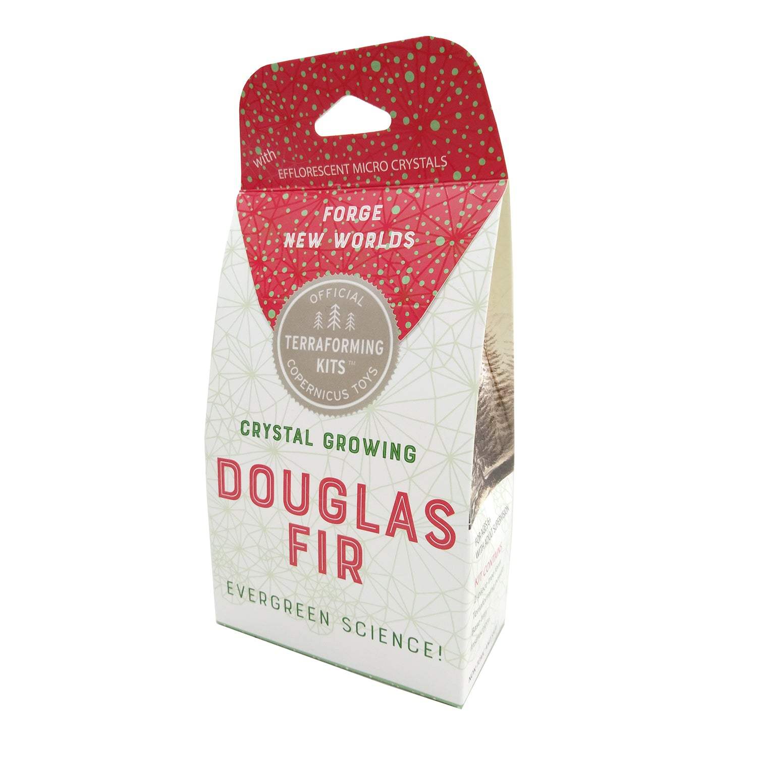 Packaging of Douglas Fir crystal growing kit with red and white design.