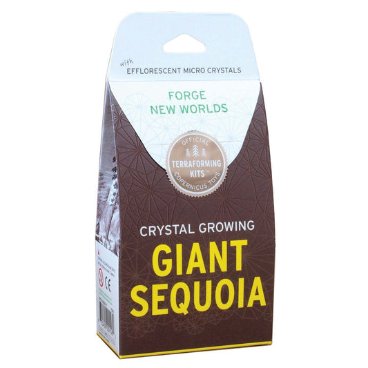 Crystal growing kit packaging for Giant Sequoia on a white background