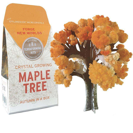 Crystal growing maple tree kit with packaging labeled 'Forge New Worlds' on a white background