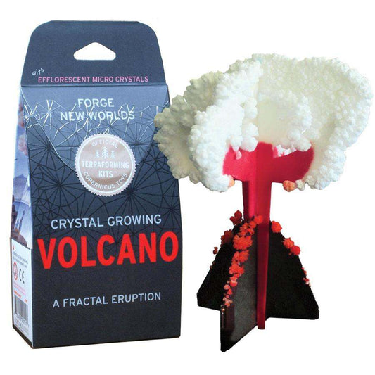 Crystal growing volcano kit with packaging on a white background