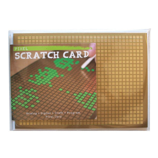 Pixel scratch card with grid pattern and green design on a white background