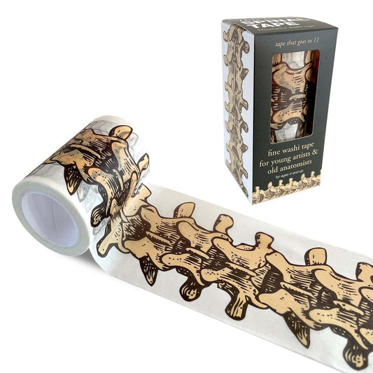 Roll of decorative tape with a skeleton design and packaging on a white background