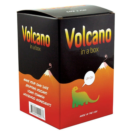 Box labeled 'Volcano in a box' with colorful design and text.