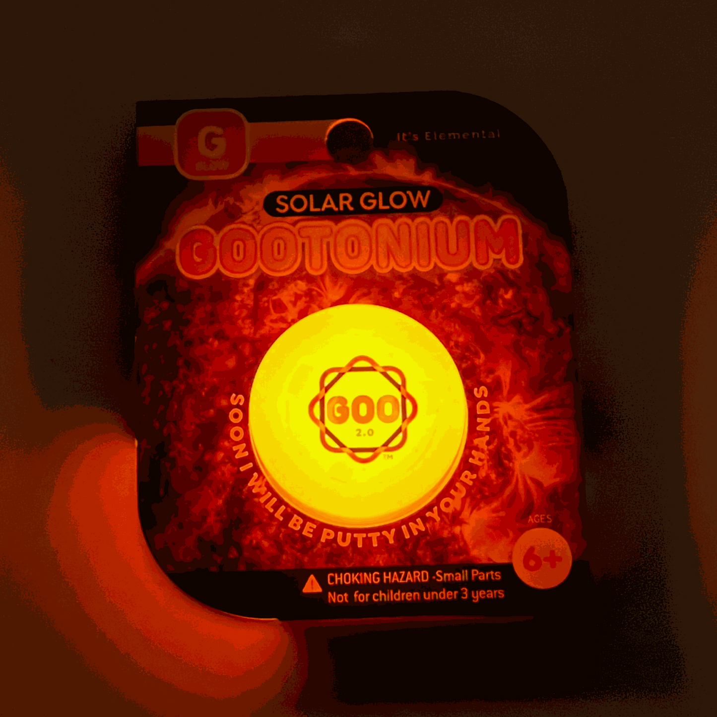 Gootonium solar glow product packaging with glowing yellow center