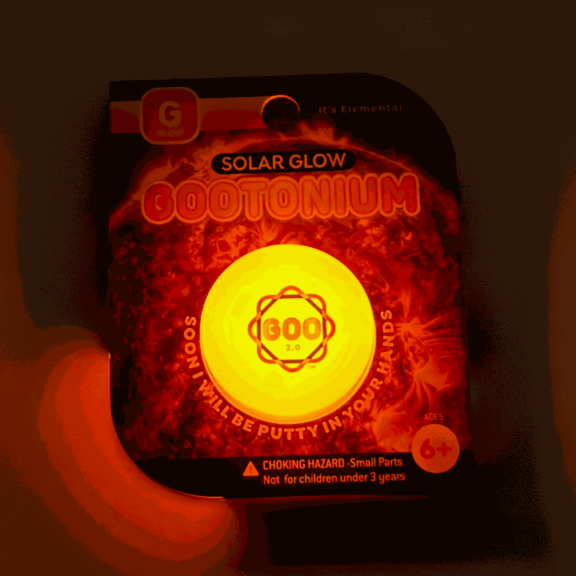 Gootonium solar glow product packaging with glowing yellow center