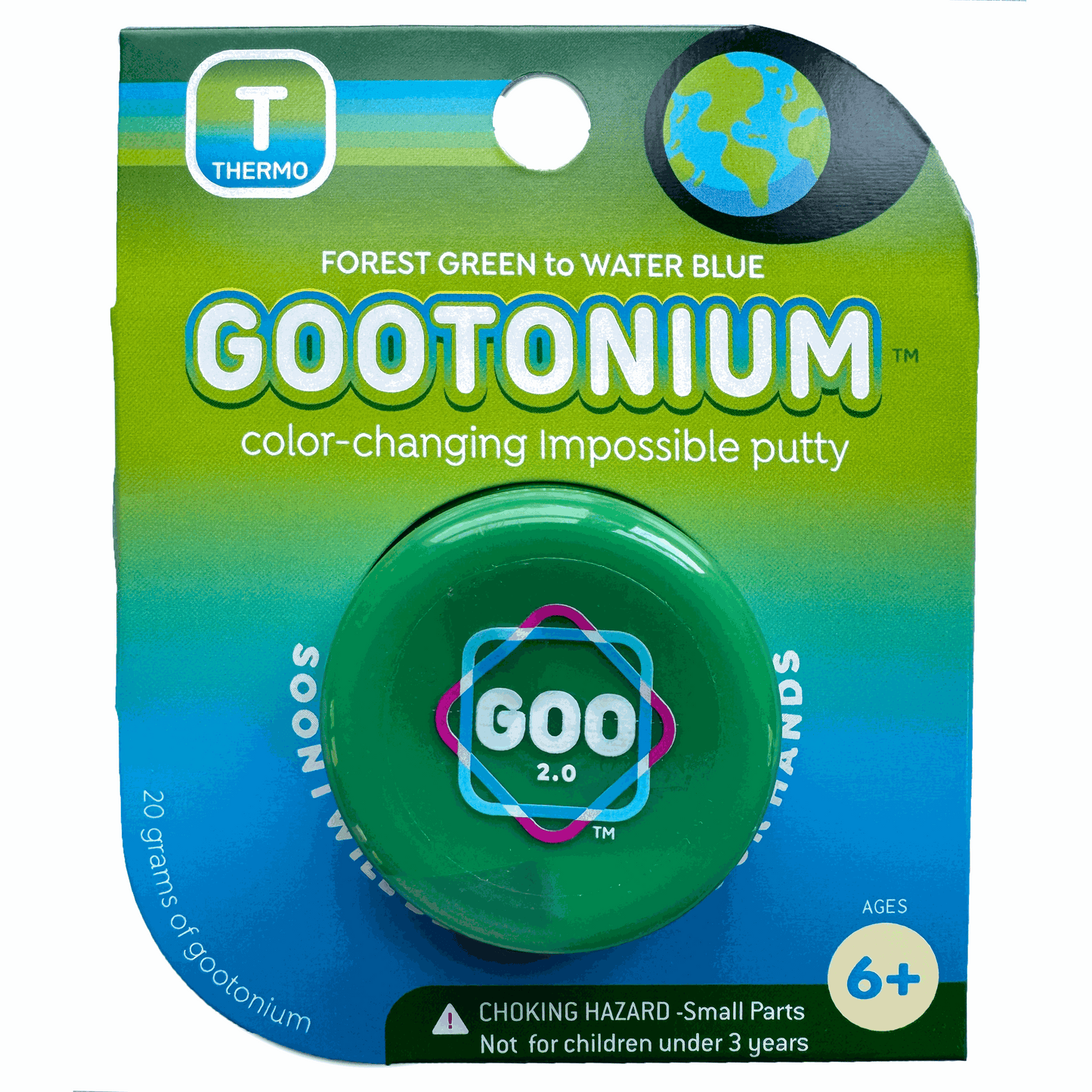 Gootonium color-changing impossible putty packaging with green and blue gradient