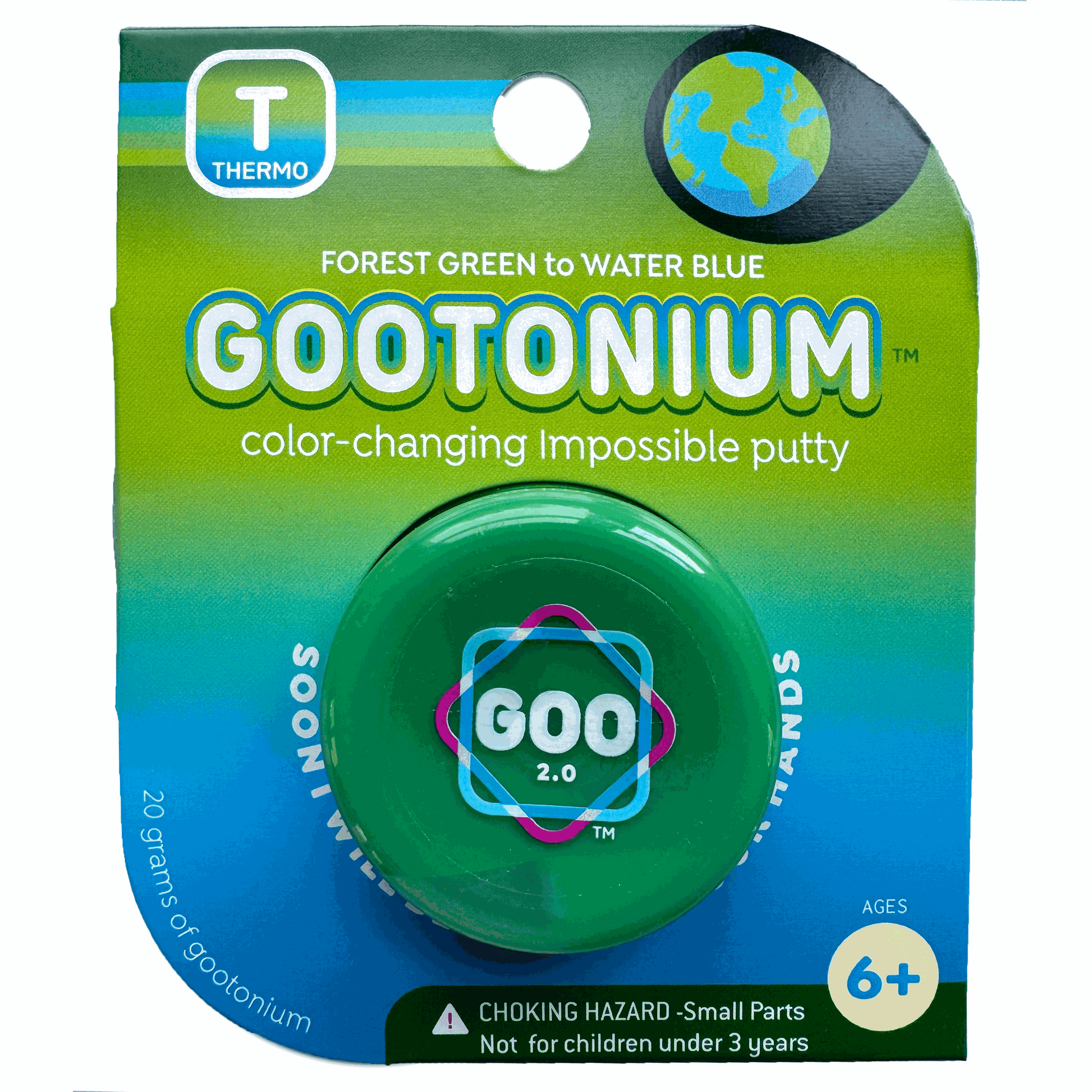 Gootonium color-changing impossible putty packaging with green and blue gradient