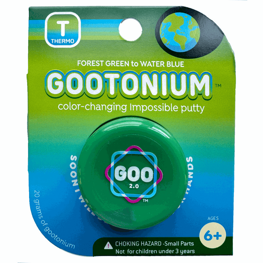 Gootonium color-changing impossible putty packaging with green and blue gradient