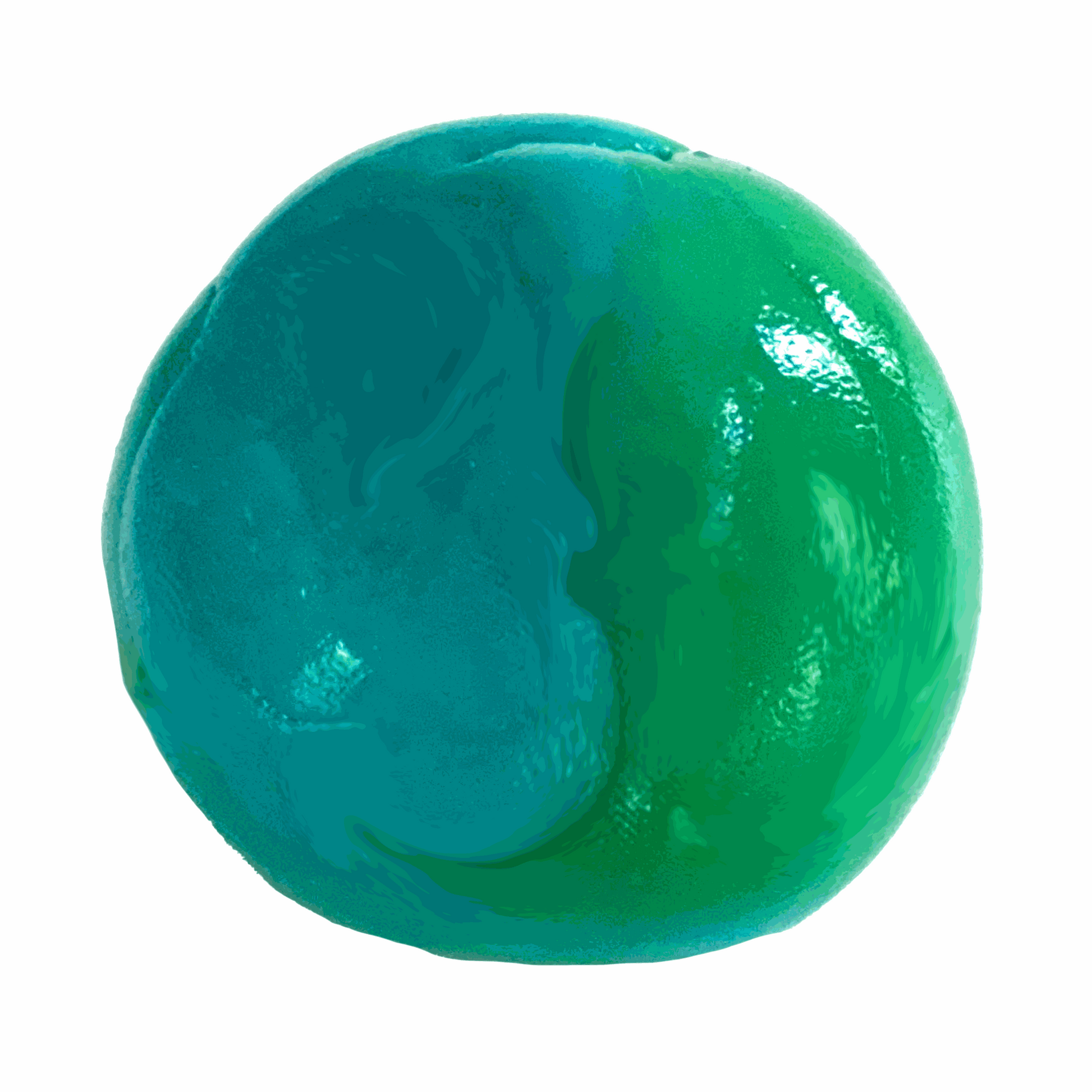 Green and blue ball of gootonium on a white background