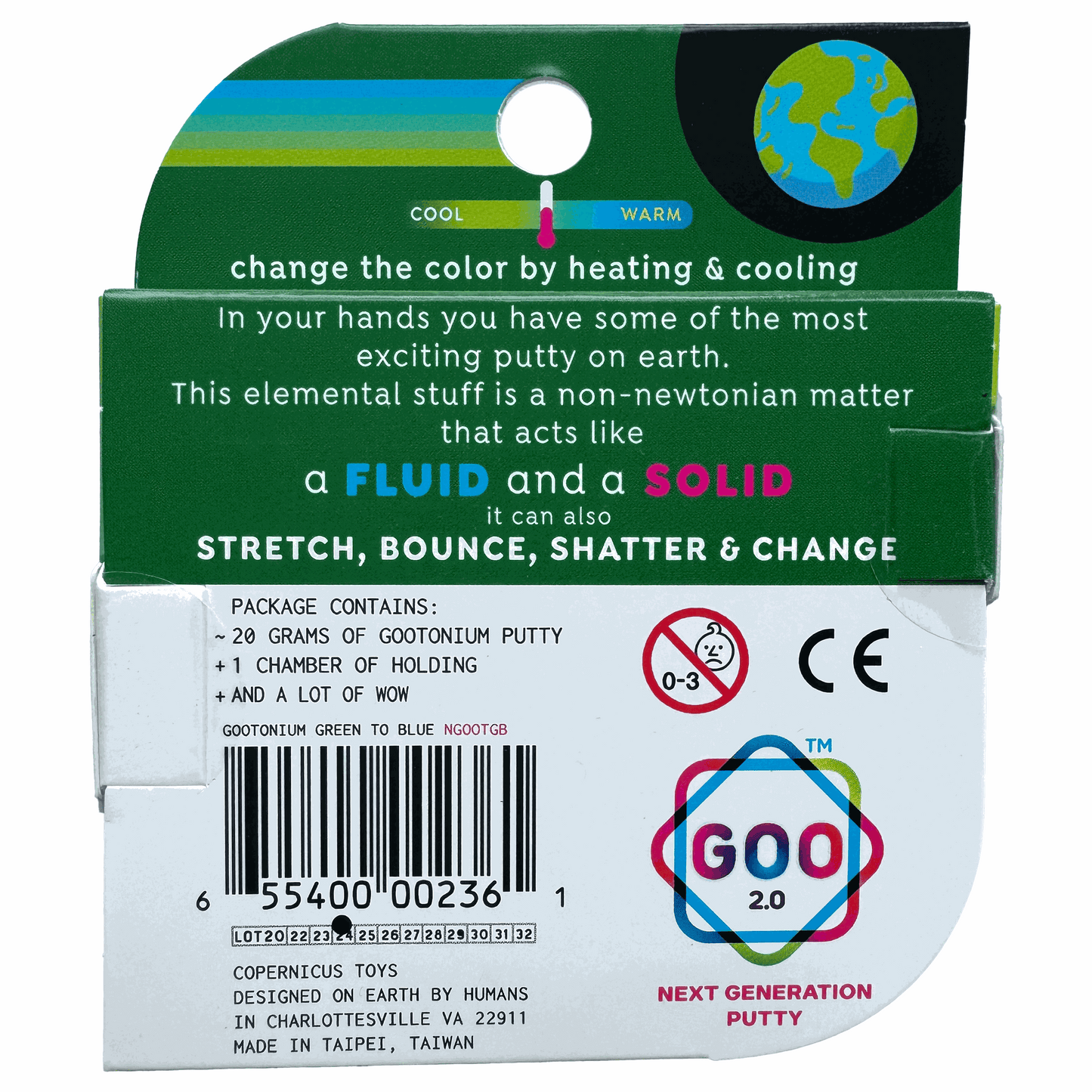 Goo 2.0 putty packaging with text and branding