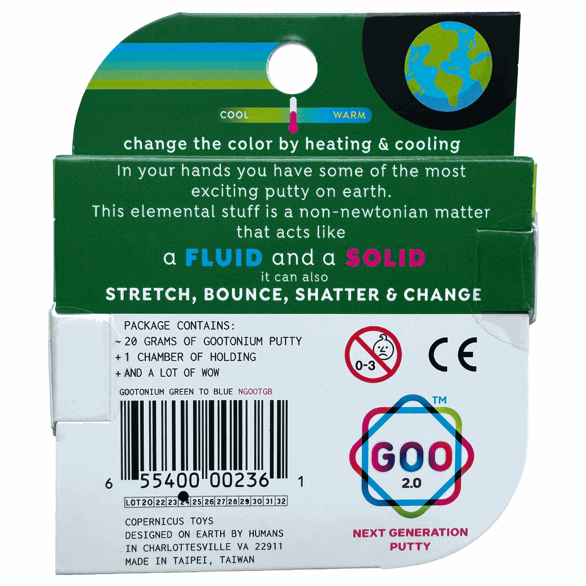 Goo 2.0 putty packaging with text and branding