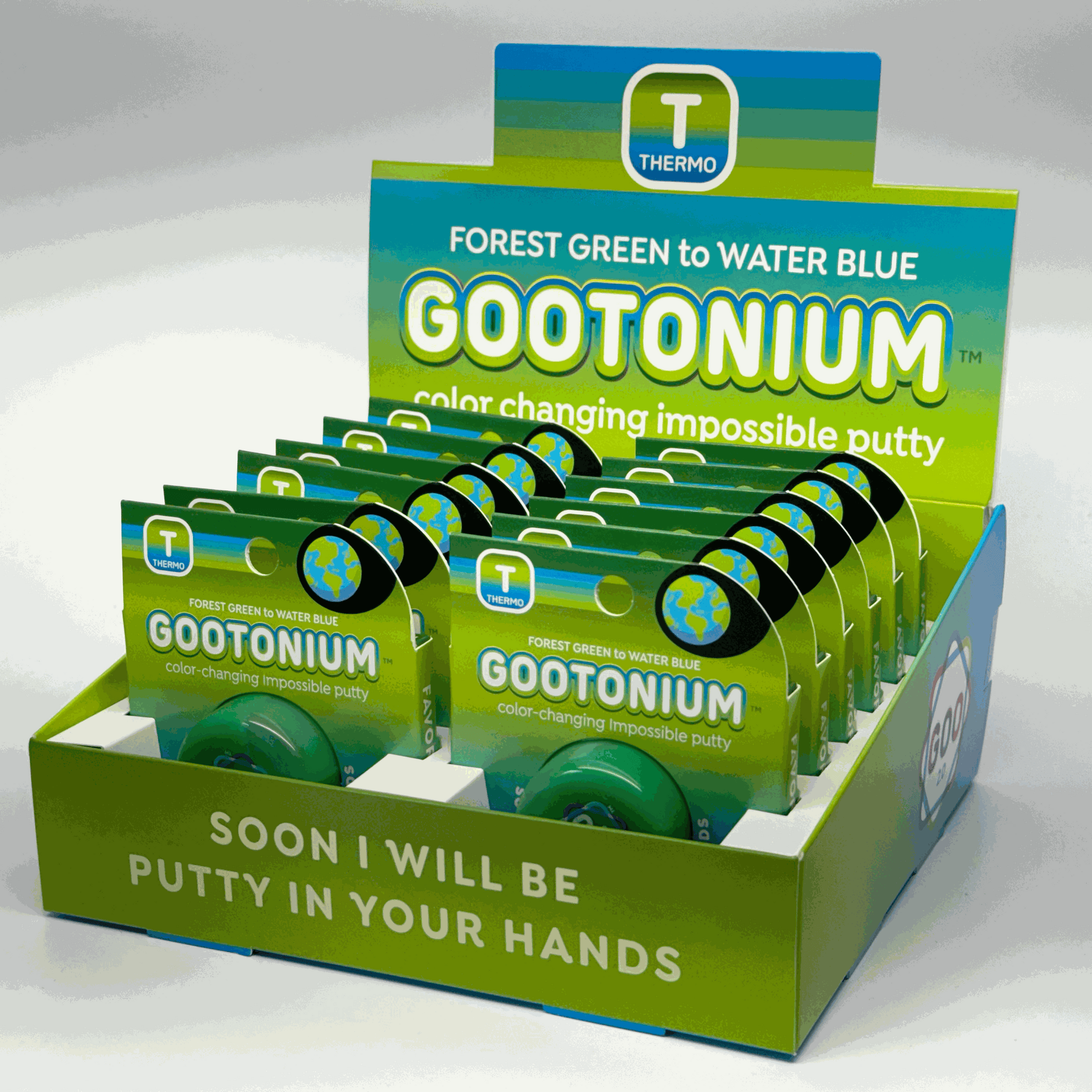 Display of Gootonium putty packaging with Thermo branding on a white background