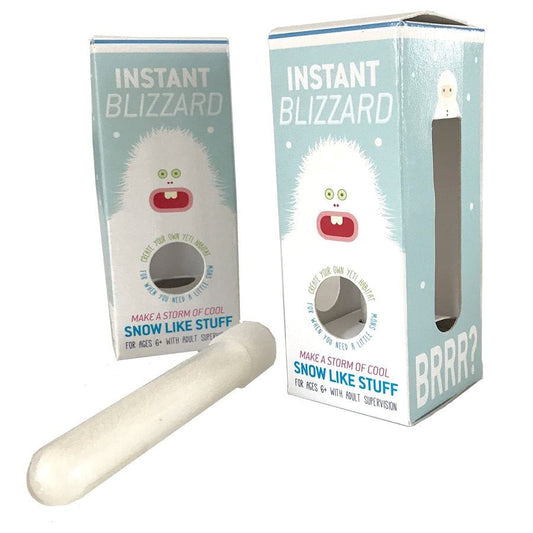Instant Blizzard toy with packaging featuring a snow-like creature on a white background