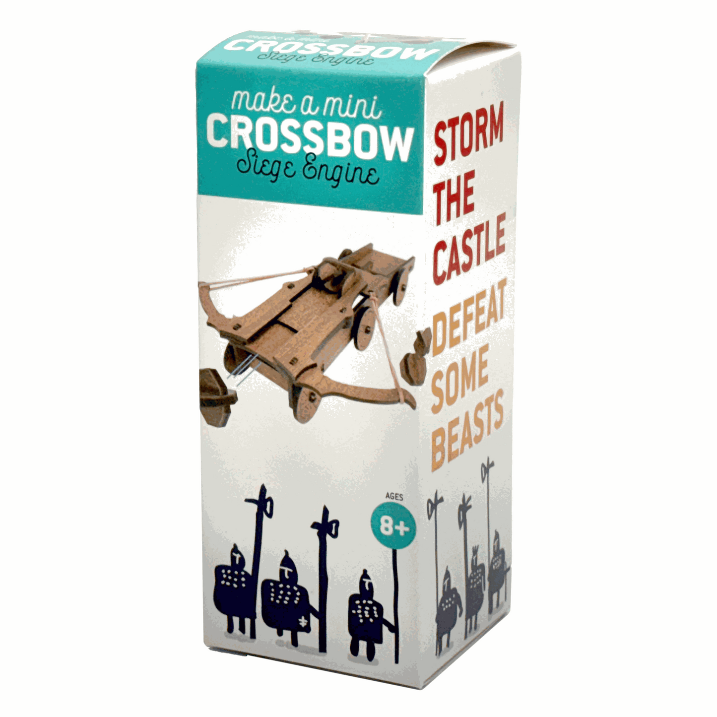Box for a mini crossbow toy with text and illustrations on a white background