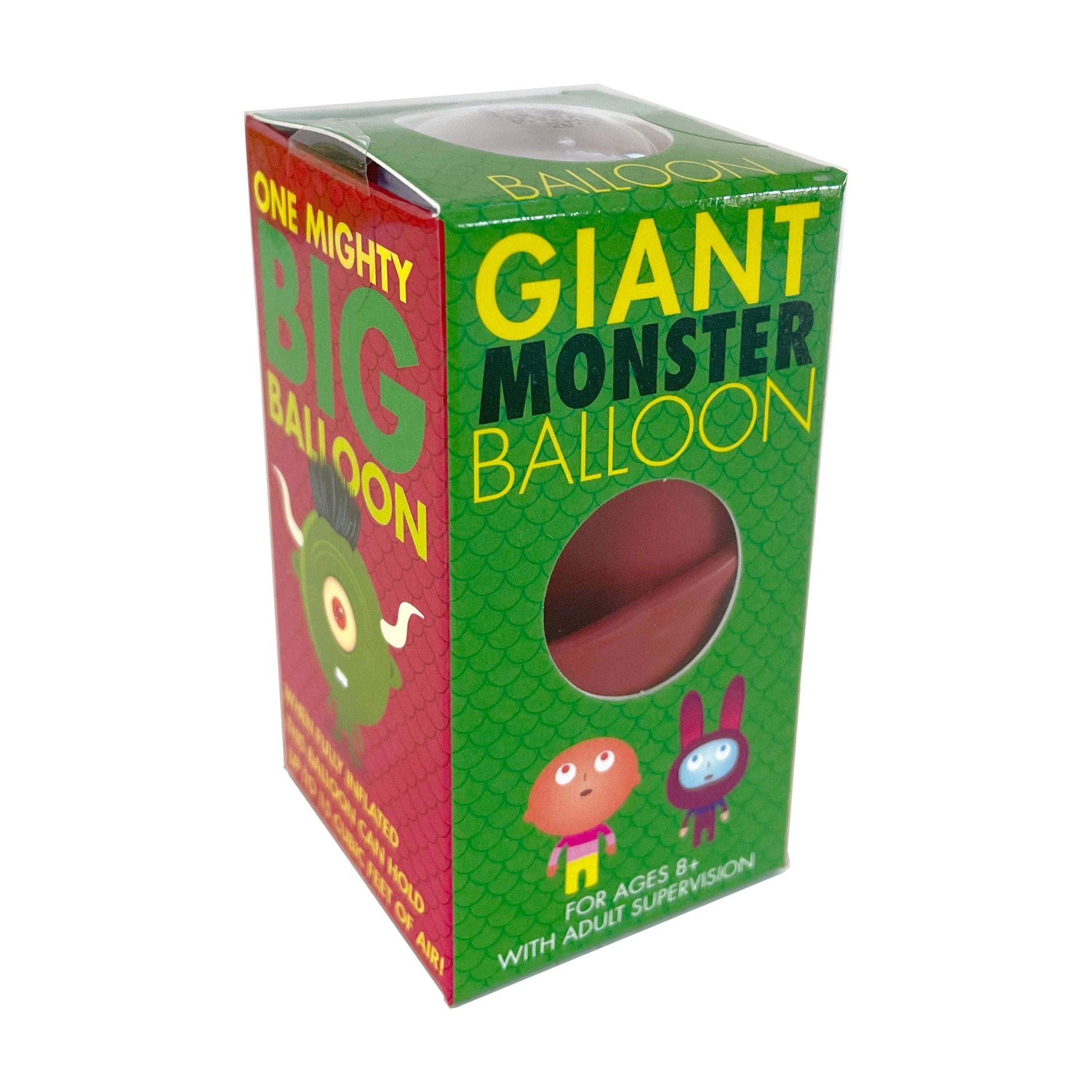 Box of a giant monster balloon with colorful design and text.
