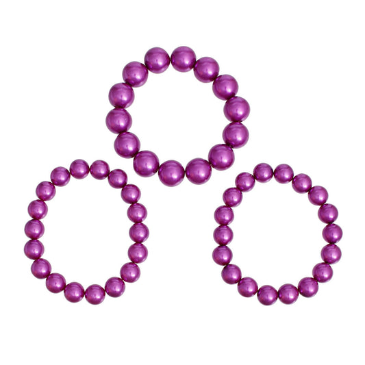 Bracelet Purple Fuchsia Pearl 3 Pcs Set for Women