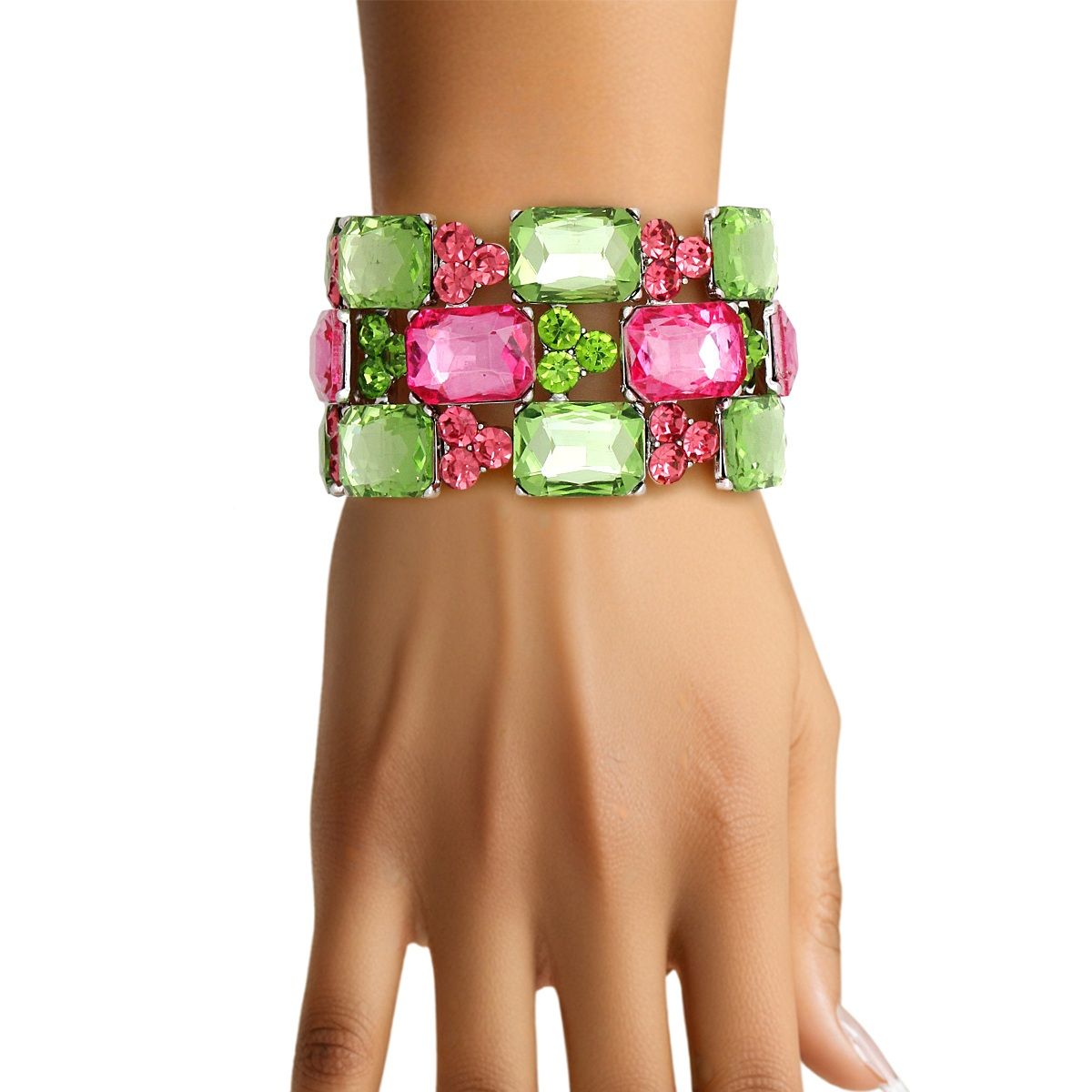 AKA Sorority Pink Green Radiant Crystal Bracelet