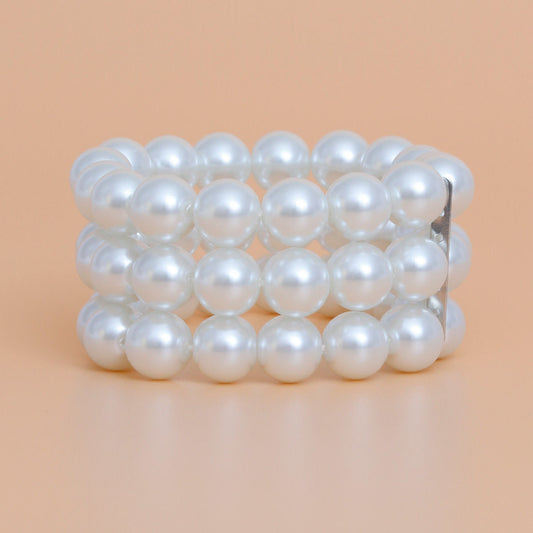 Bracelet White Glass Pearl 3 Row for Women