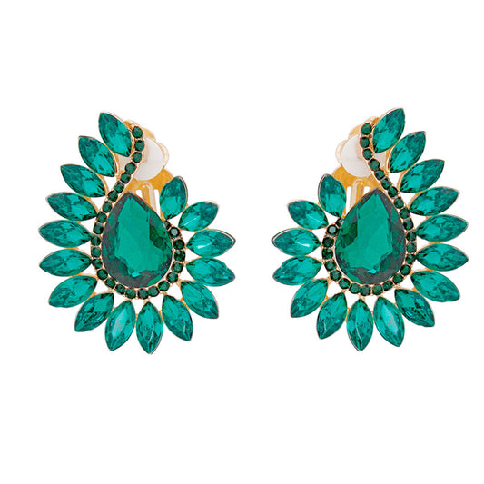 Clip On Green Hook Crystal Earrings for Women