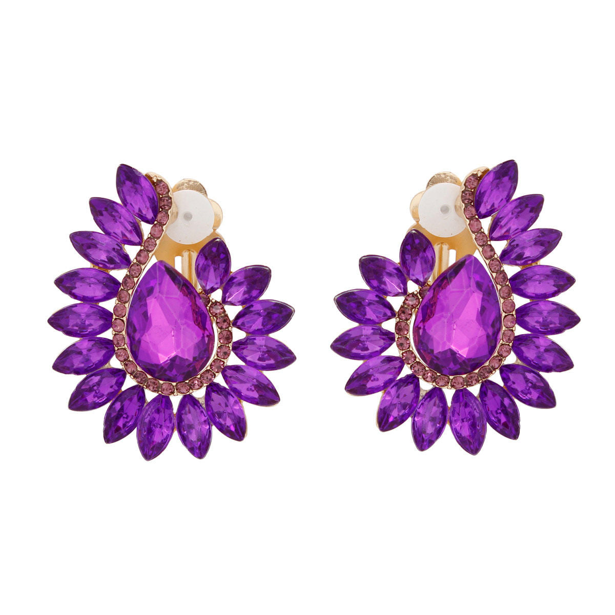 Clip On Purple Hook Crystal Earrings for Women