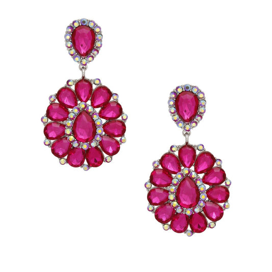 Clip On Brilliant Fuchsia Teardrop Crystal Earrings